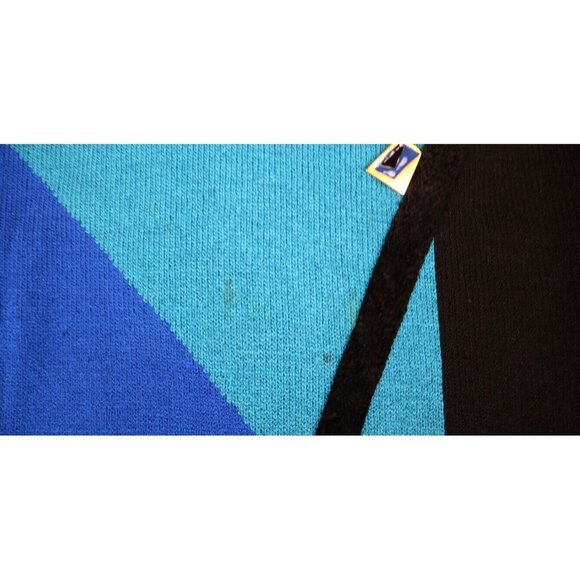 ANNE CRIMMINS FOR UMI COLLECTIONS - VINTAGE WOMEN'S BLUE PRINT SWEATER DRESS - L - Picture 6 of 11